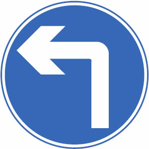 Turn left ahead sign